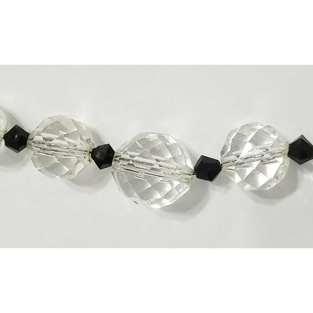 Vintage 17" Choker Necklace Clear Black Beads Faceted Sterling Graduated Spacers - Picture 7 of 16